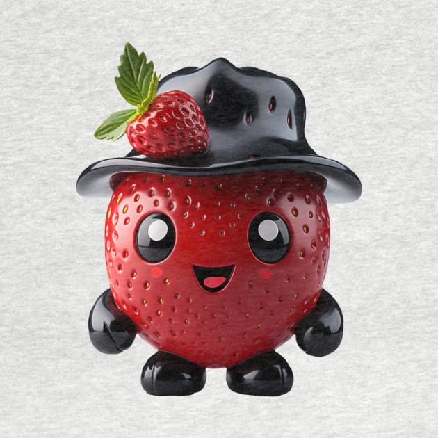 Cute Kawaii Strawberry with Black Hat by Cuteopia Gallery